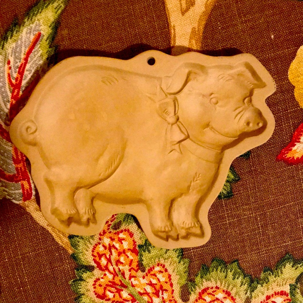 Pig Brown Bag Cookie Art stoneware mold kitchen display vintage Y2K 90s
